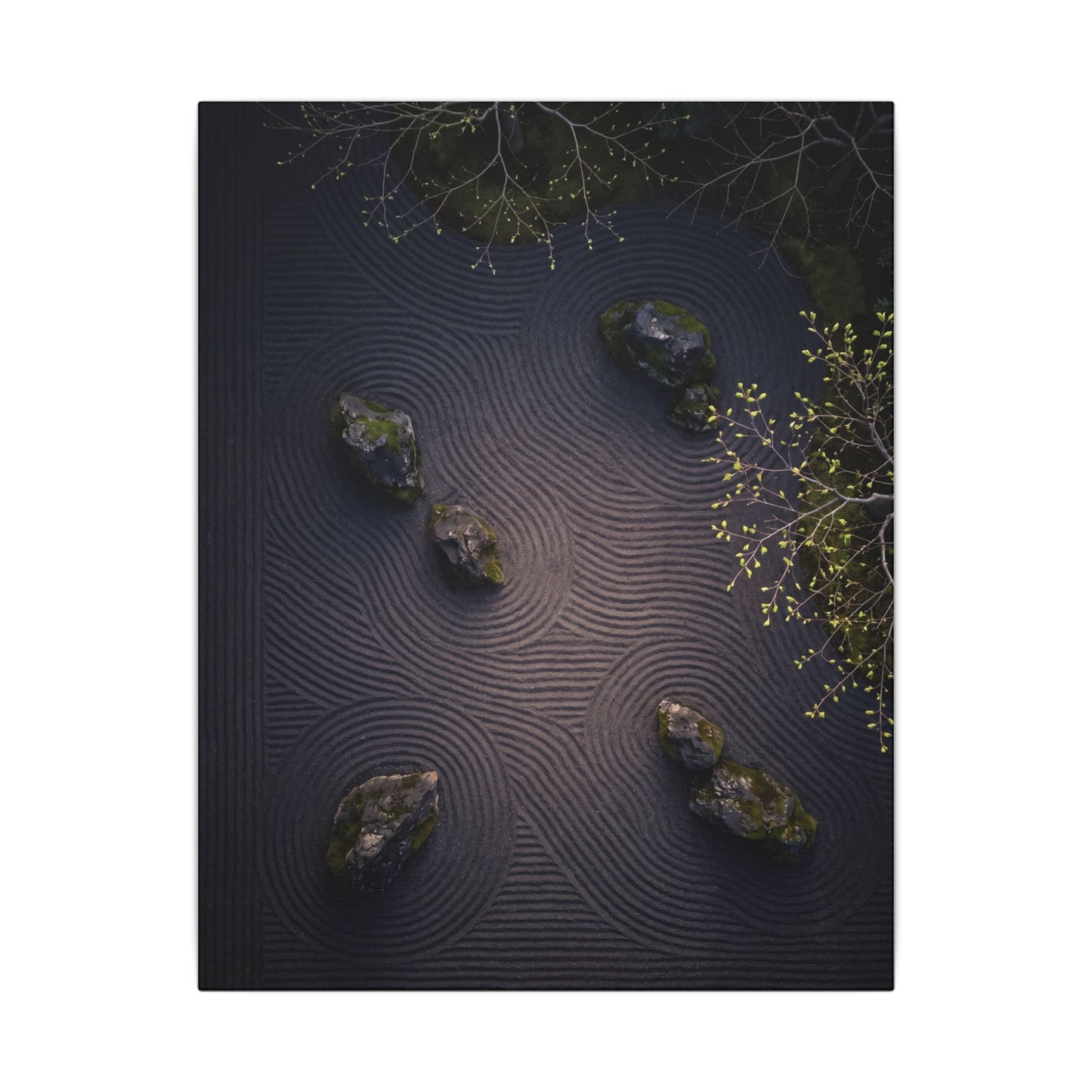 Dark Japandi Rock Garden in Dawn | Shadow Zen Canvas Art