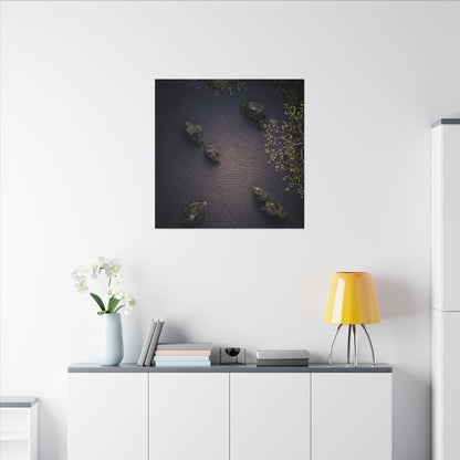 Dark Japandi Rock Garden in Dawn | Shadow Zen Canvas Art