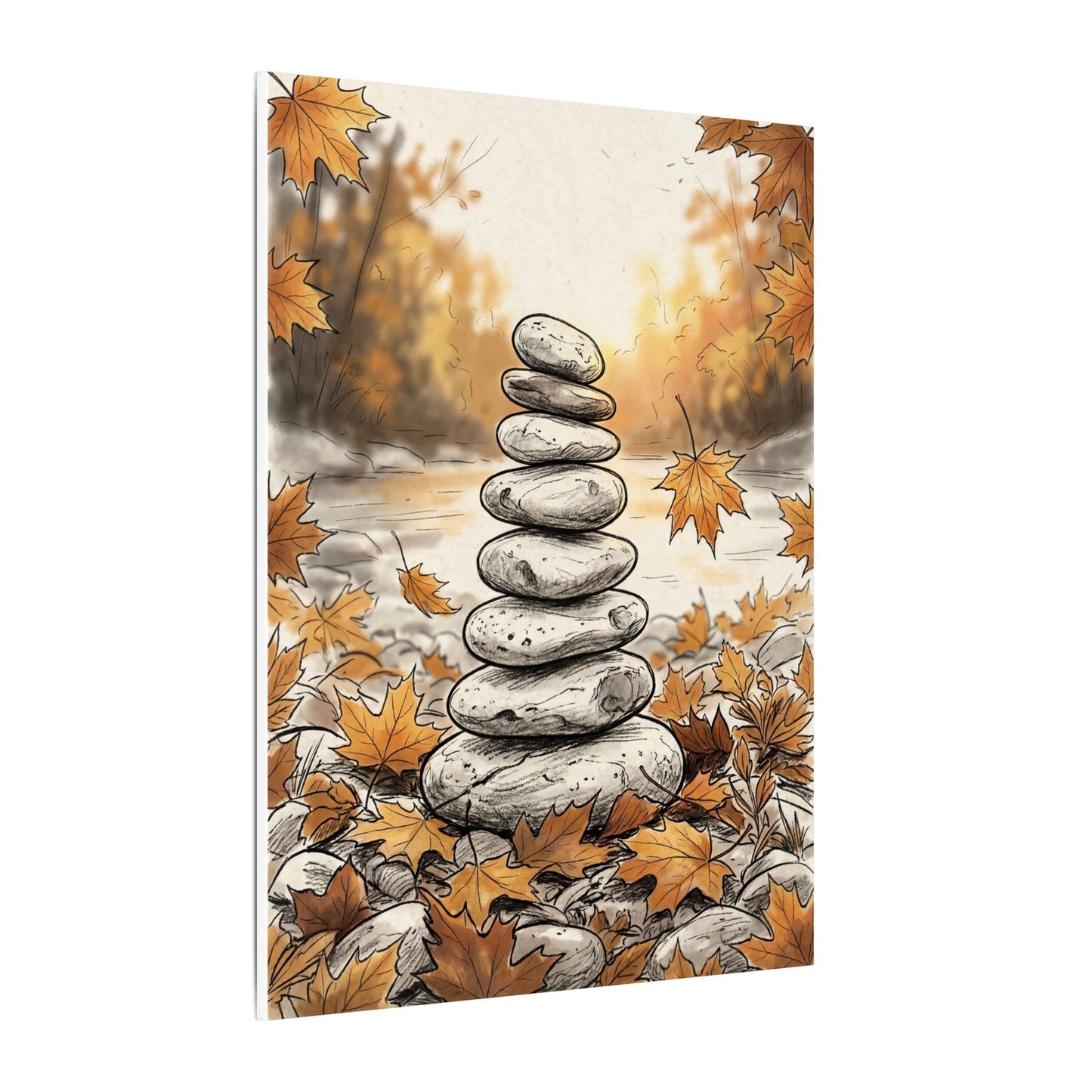 Earthy River Stones Canvas Art - Minimal Line Japandi