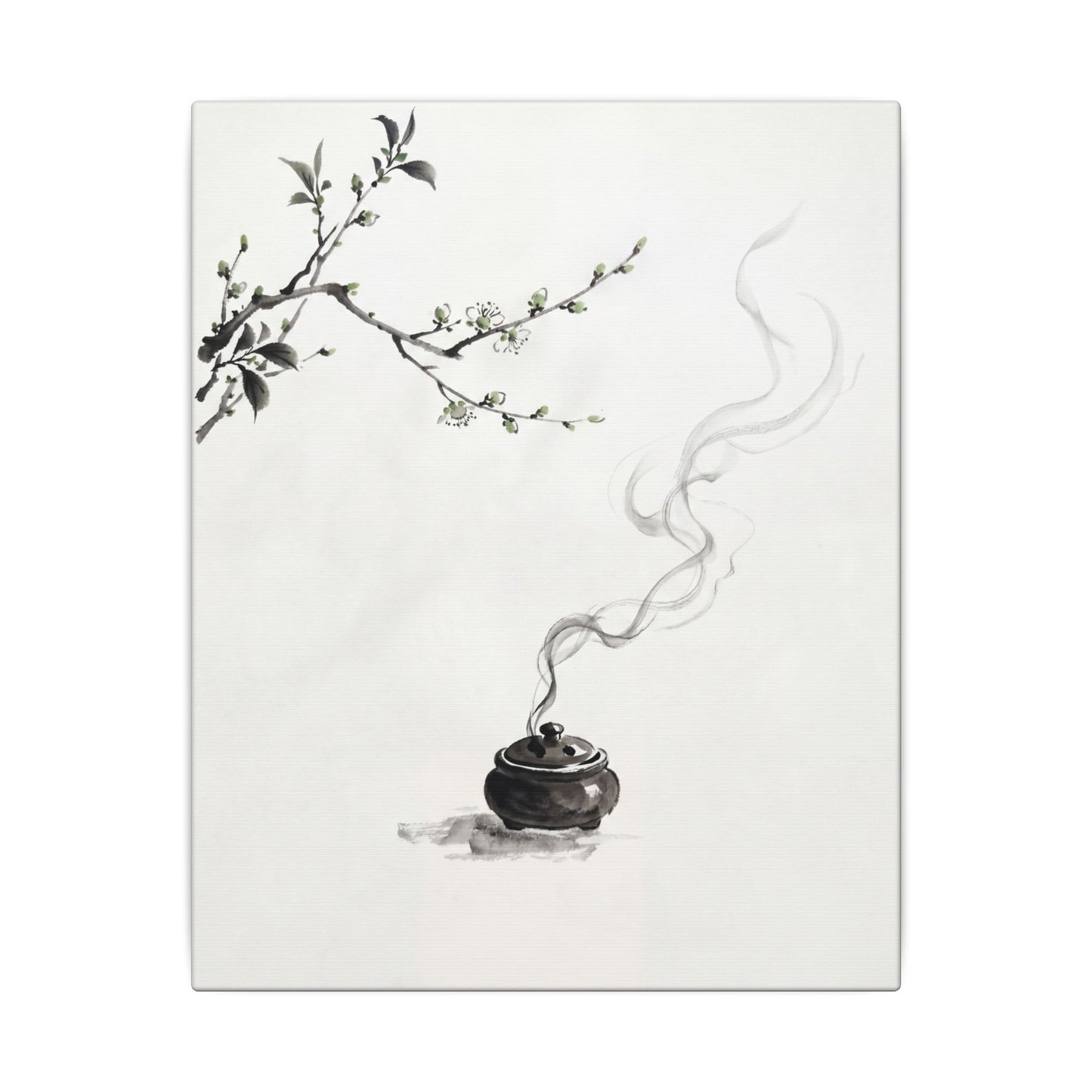 Calm Incense Smoke Canvas Art - Sumi E Zen