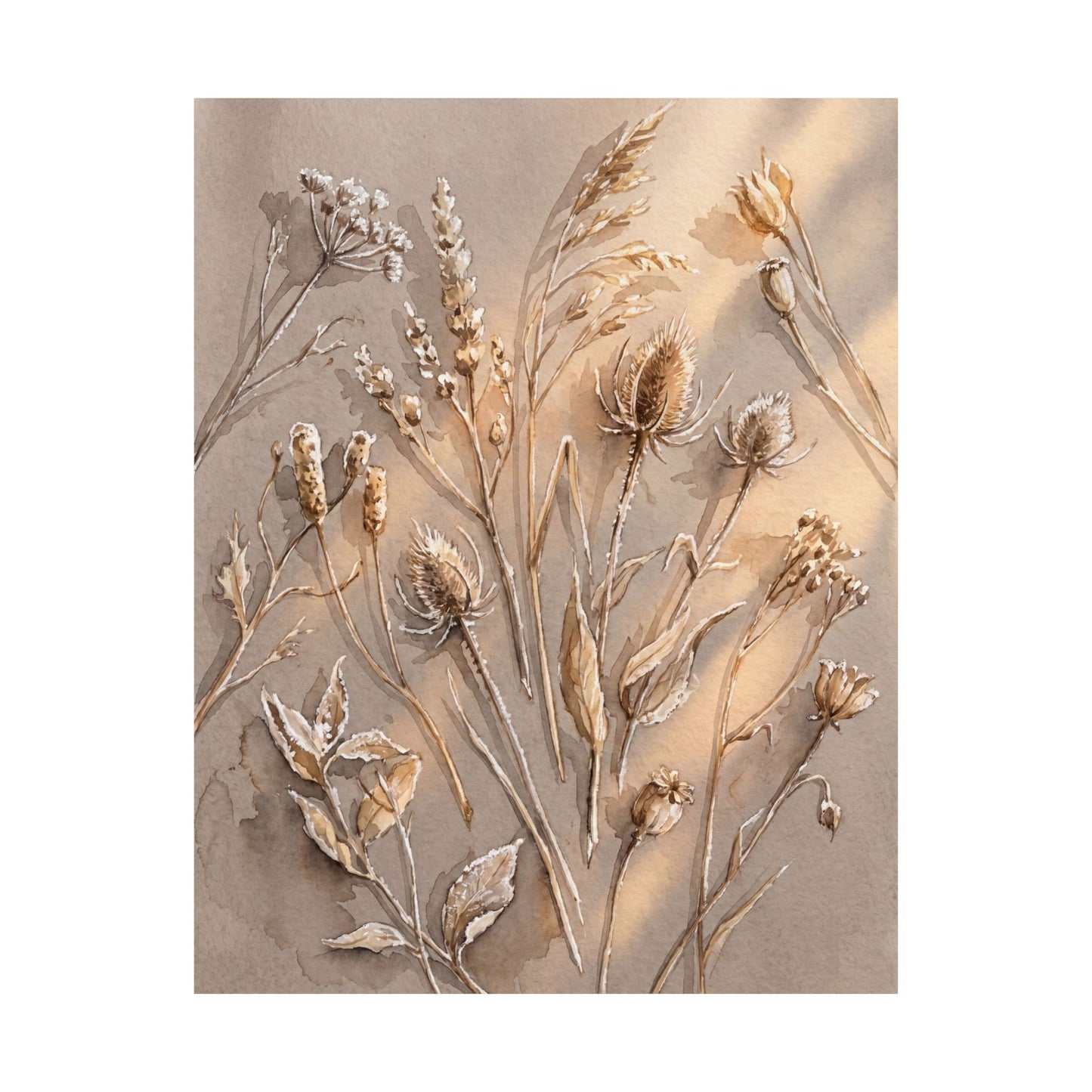 Dried Flowers Winter Wall Art Print | Japandi Earthy Design