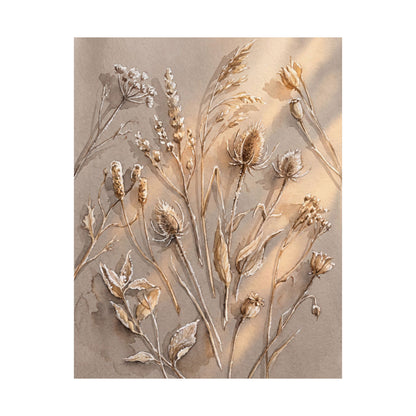 Dried Flowers Winter Wall Art Print | Japandi Earthy Design