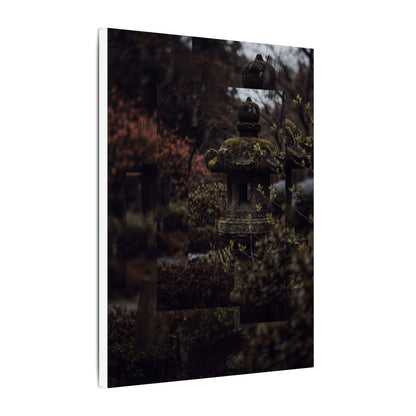 Stone Lantern Spring Canvas Art | Dark Japandi Bold Design
