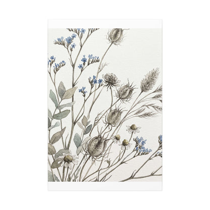 Dried Flowers Canvas Art | Summer Japandi Watercolor Art