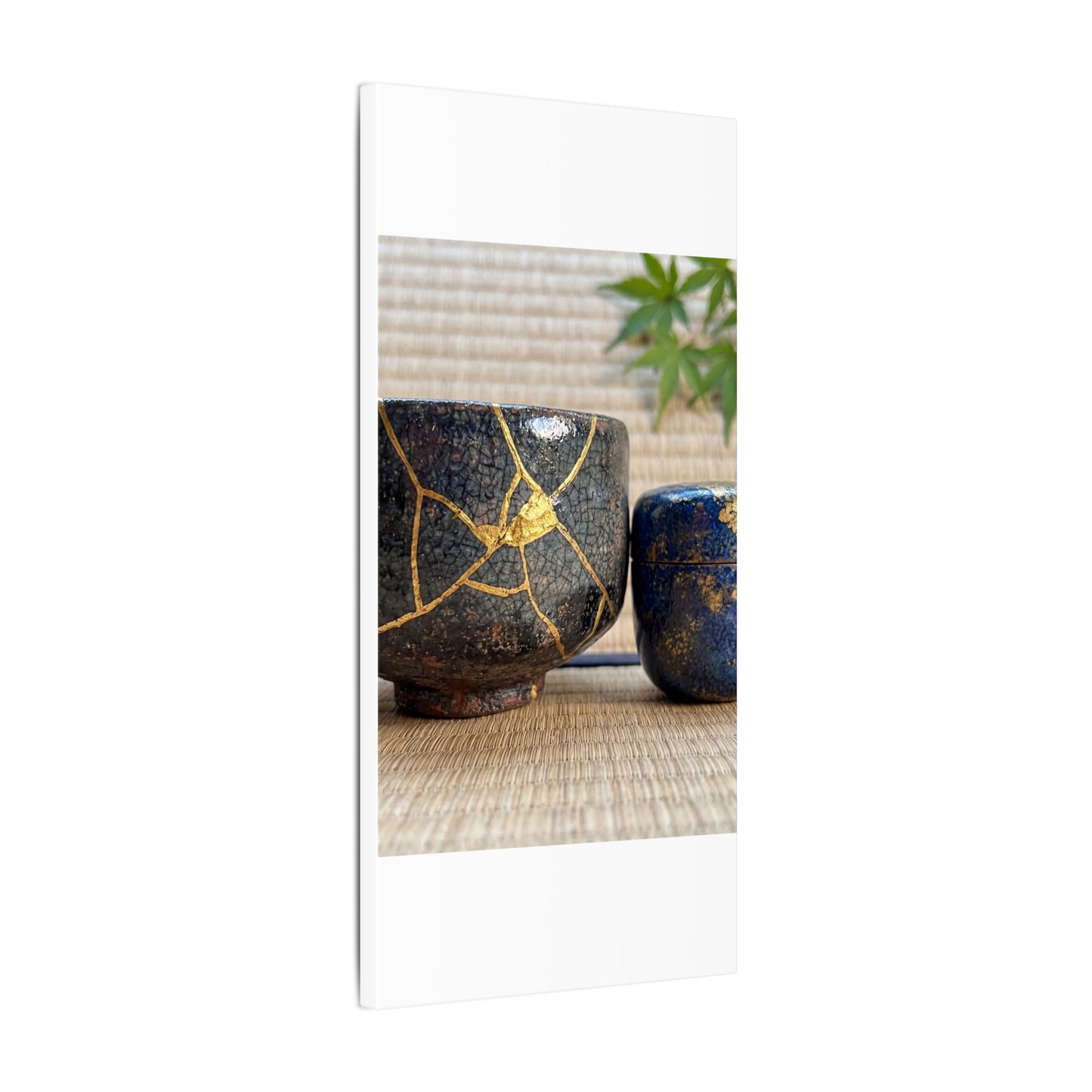 Tea Ceremony Crackle Gold Canvas Art | Philosophical Kintsugi Art