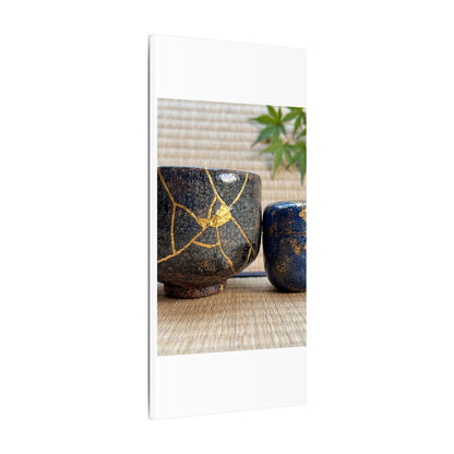 Tea Ceremony Crackle Gold Canvas Art | Philosophical Kintsugi Art