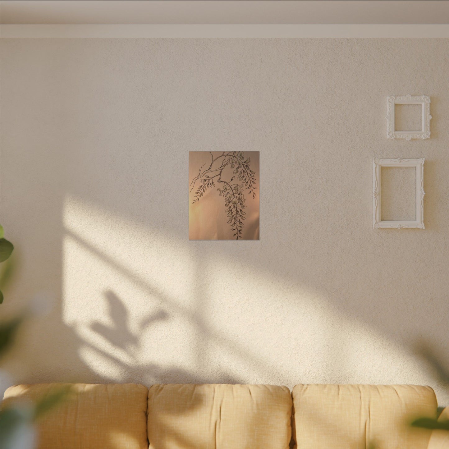 Japandi Wisteria in Candlelight | Minimal Line Canvas Art