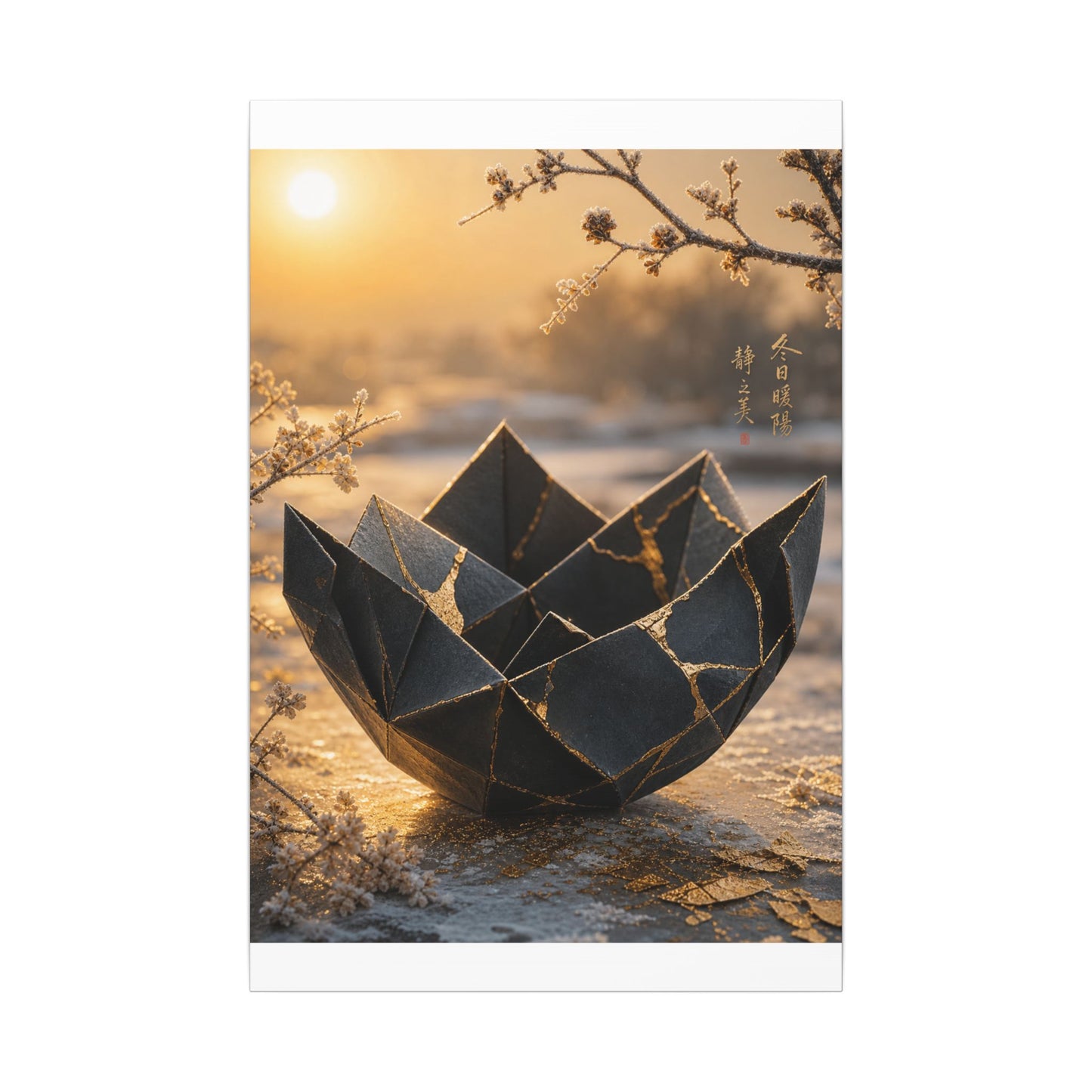 Kintsugi Paper Fold in Golden Hour | Gold Repair Canvas Art