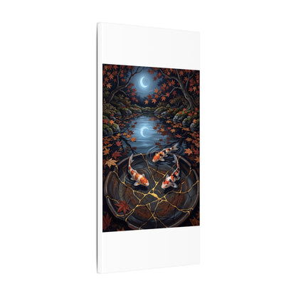 Koi Pond Canvas Art | Autumn Kintsugi Gold Repair Art