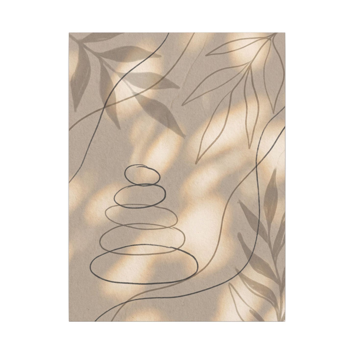 River Stones Minimal Line Canvas Art | Earthy Japandi Art