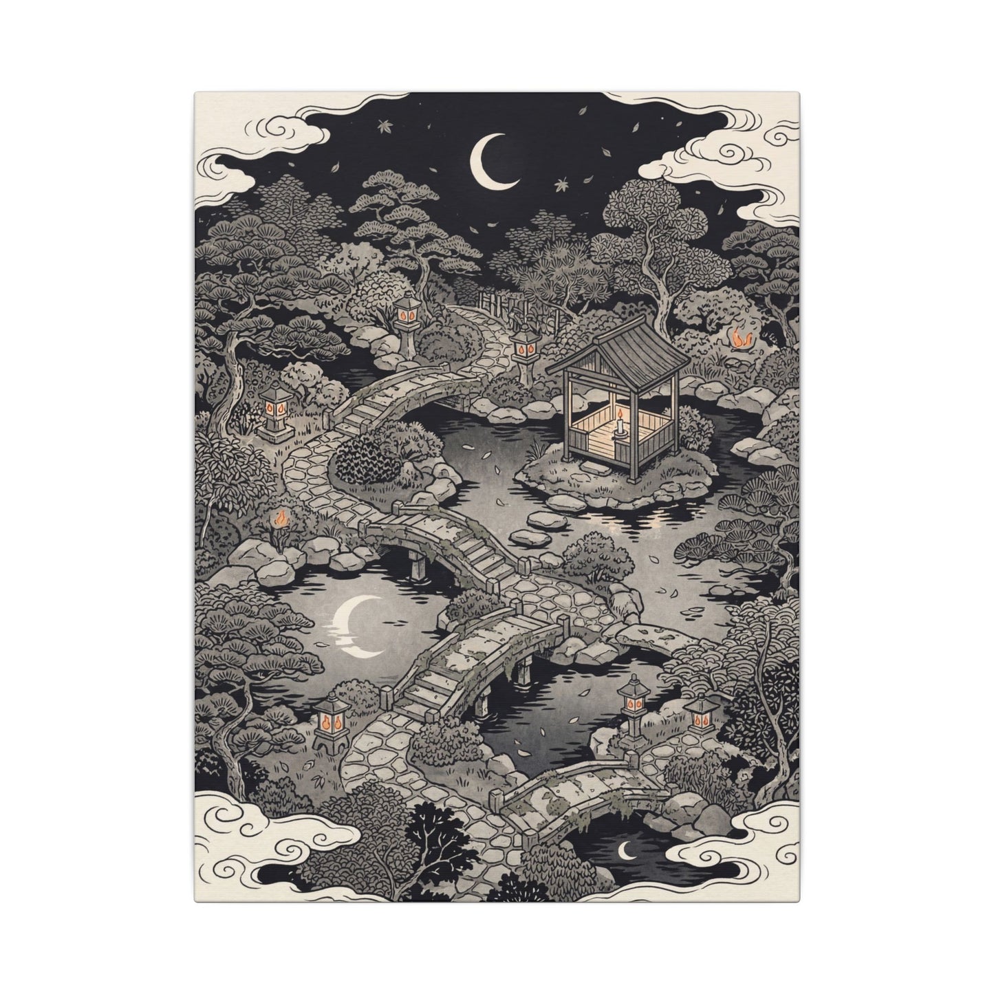 Moonlit Garden Ukiyo E Inspired Canvas Art | Serene Zen Art