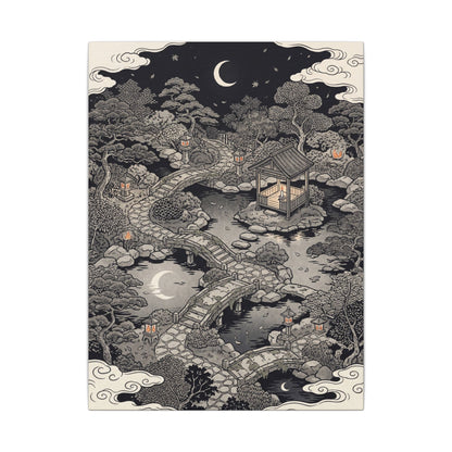 Moonlit Garden Ukiyo E Inspired Canvas Art | Serene Zen Art