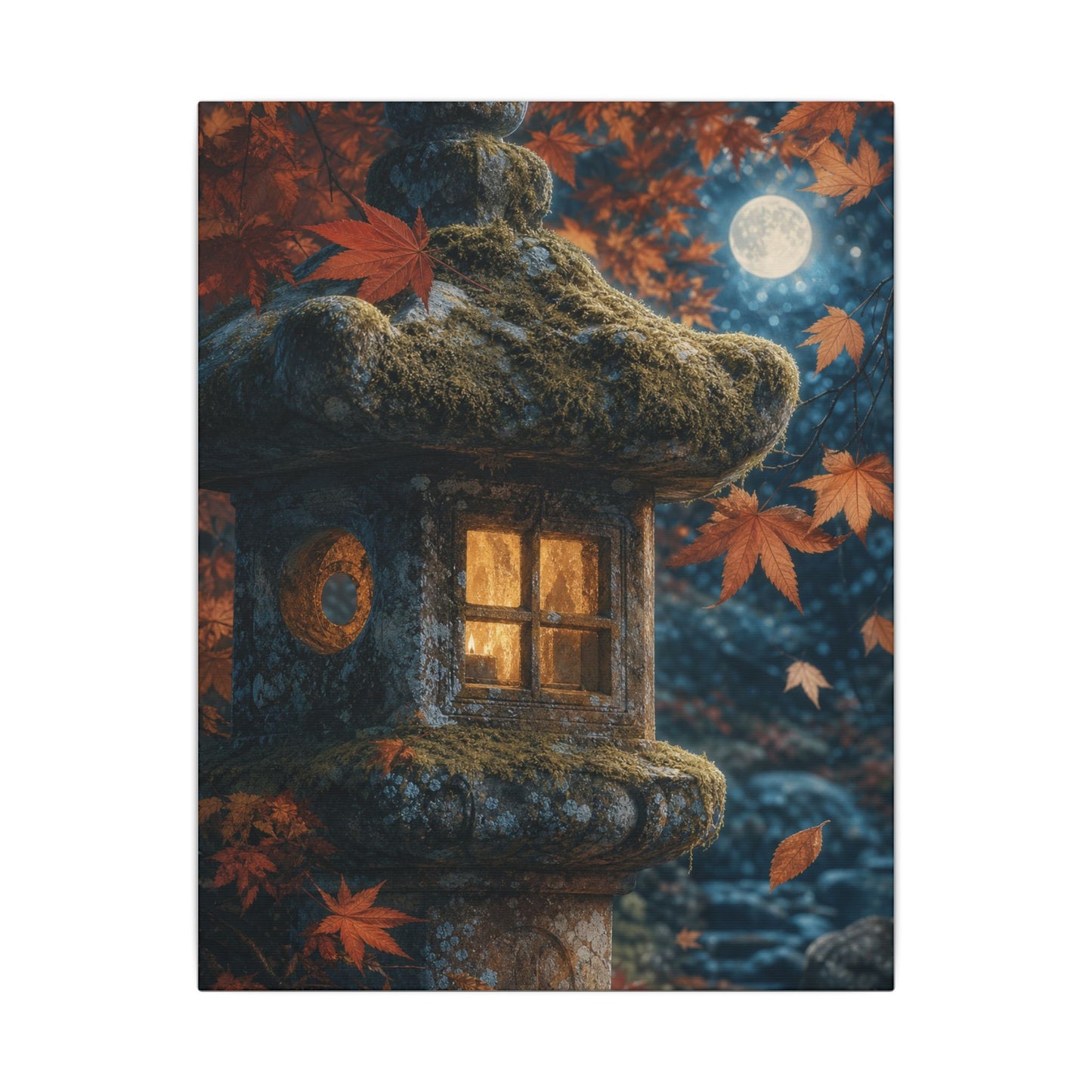 Autumn Stone Lantern Forest Whimsy Canvas Art | Earthy Decor