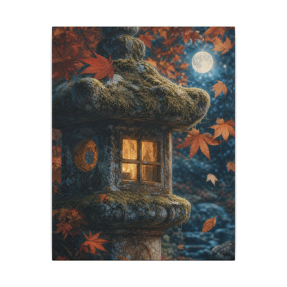 Autumn Stone Lantern Forest Whimsy Canvas Art | Earthy Decor