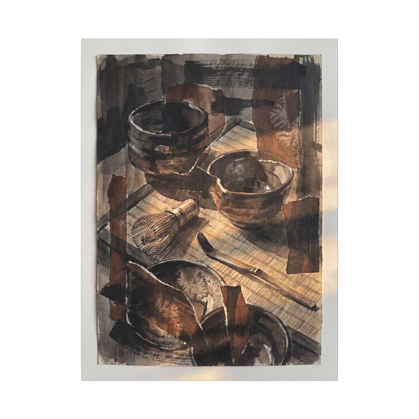 Tea Ceremony Charcoal Ink Canvas Art | Luxurious Dark Japandi Art