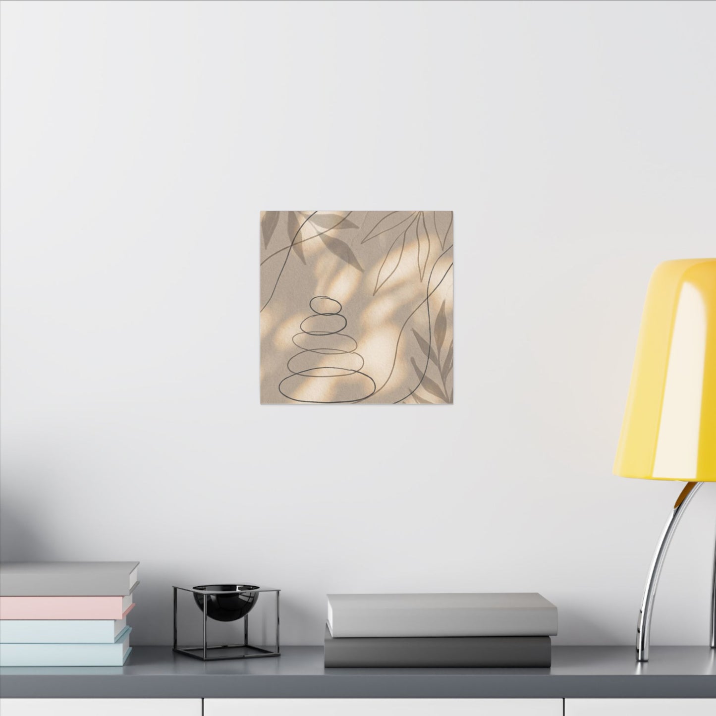 River Stones Minimal Line Canvas Art | Earthy Japandi Art