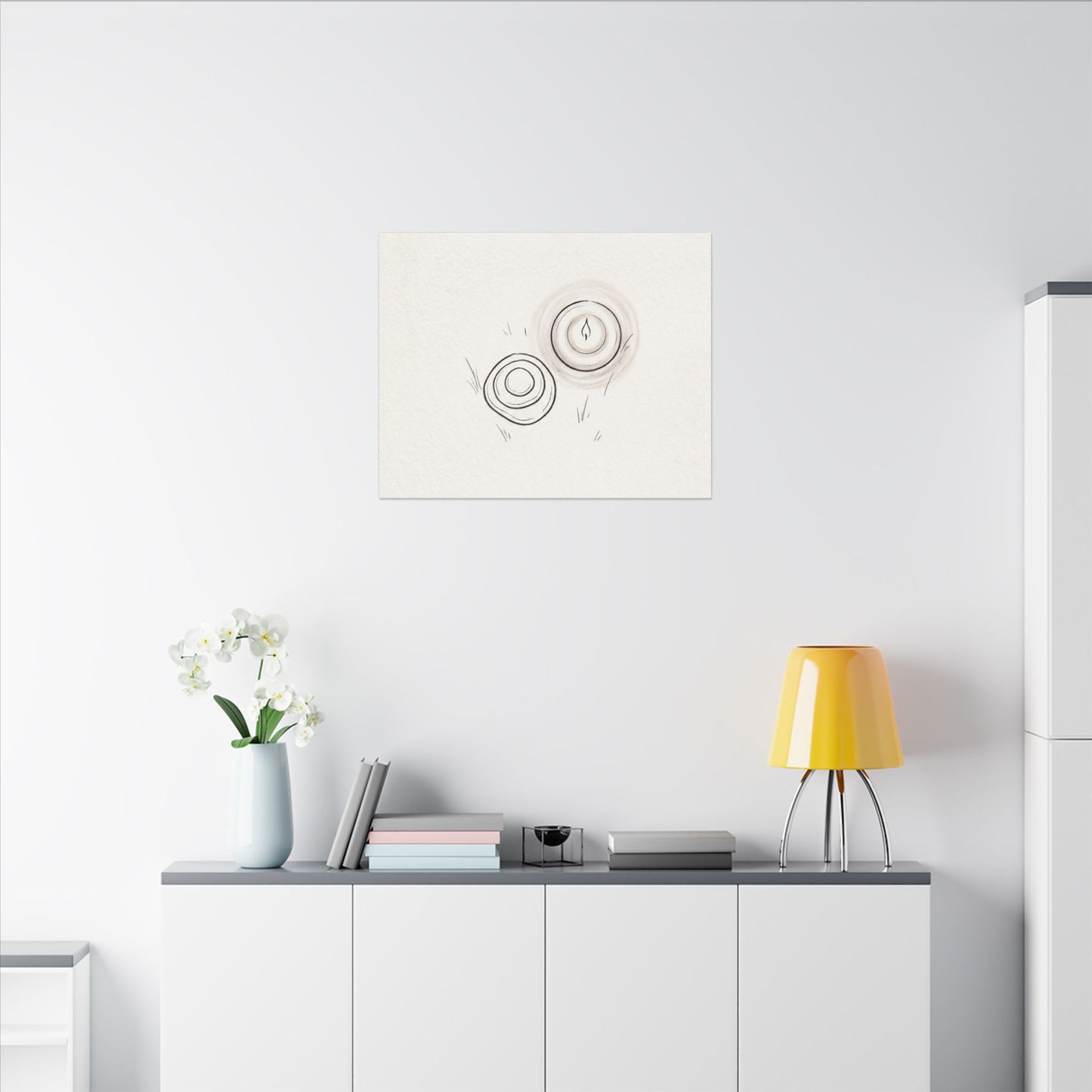River Stones Canvas Art | Winter Japandi Minimal Line Art