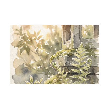 Earthy Stone Lantern Canvas Art - Watercolor Japandi