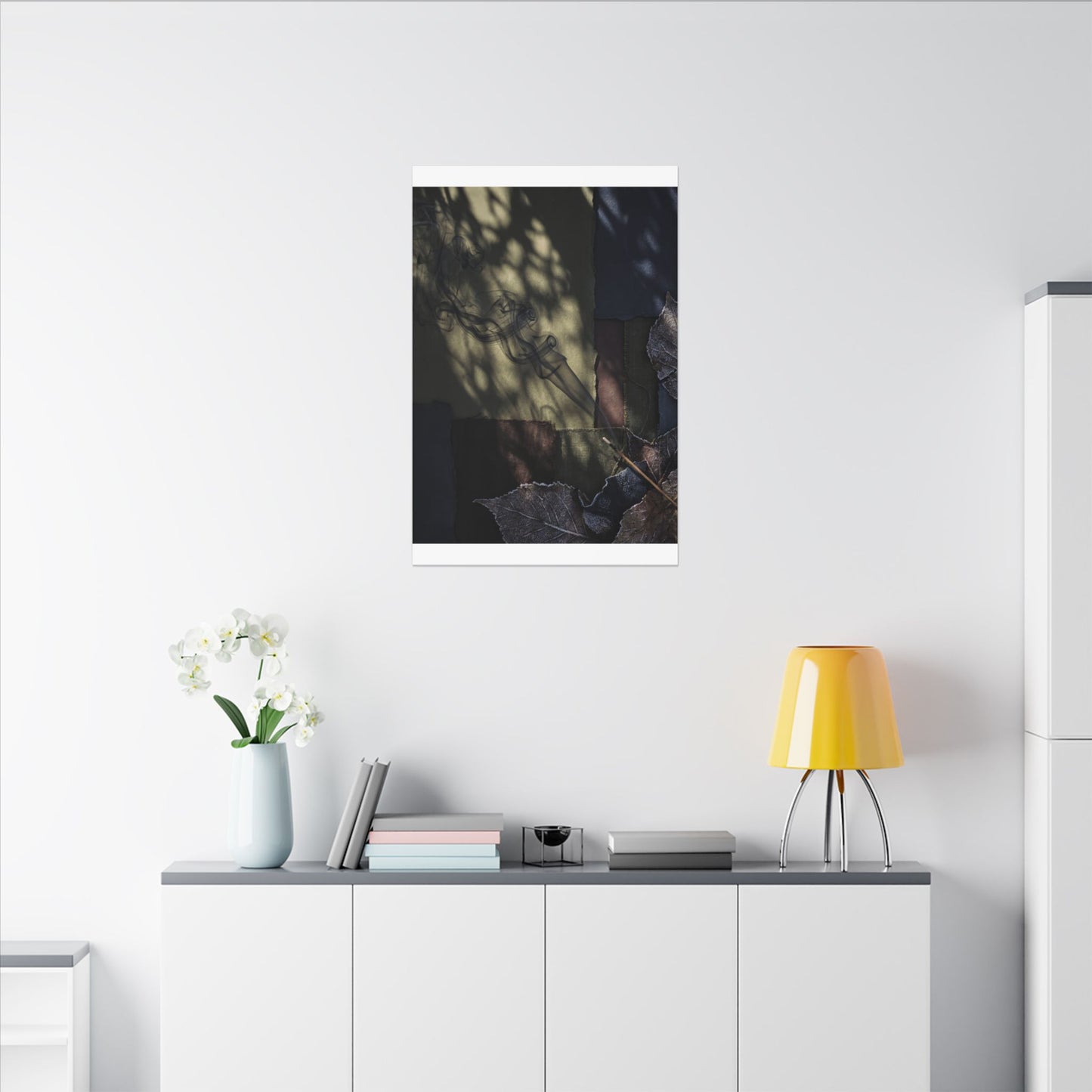 Ma Incense Smoke Canvas Art - Dark Japandi Dark Texture