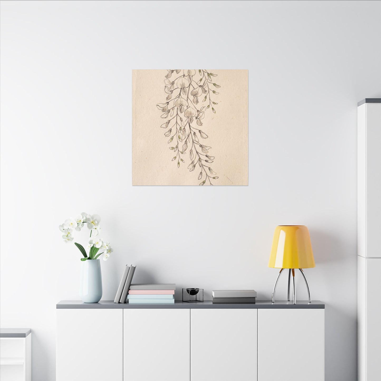 Japandi Wisteria in Golden Hour | Minimal Line Canvas Art