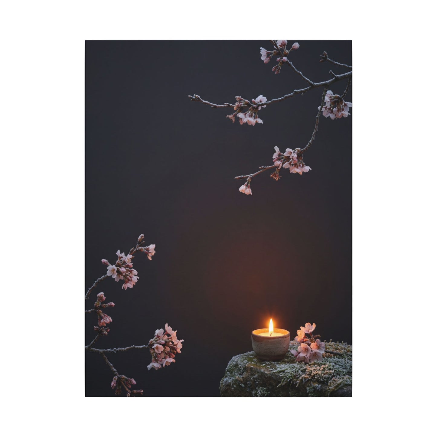 Dark Japandi Cherry Blossom in Candlelight | Moody Minimal Canvas Art