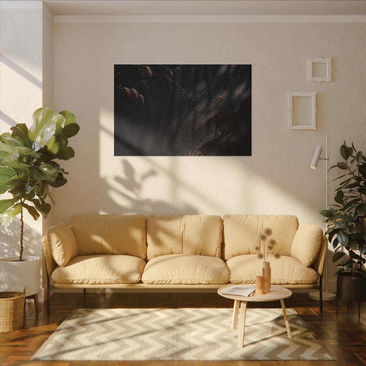 Atmospheric Silk Drape Canvas Art - Charcoal Ink Dark Japandi