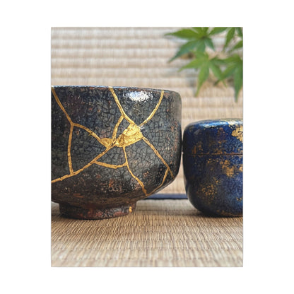Tea Ceremony Crackle Gold Canvas Art | Philosophical Kintsugi Art