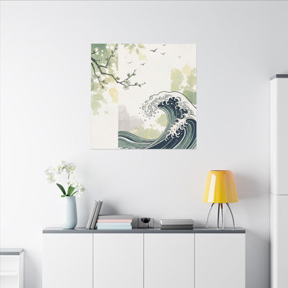 Spring Ocean Wave Ukiyo E Inspired Canvas Art | Serene Decor