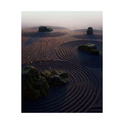 Dawn Rock Garden Wall Art Print - Dark Japandi Mono No Aware