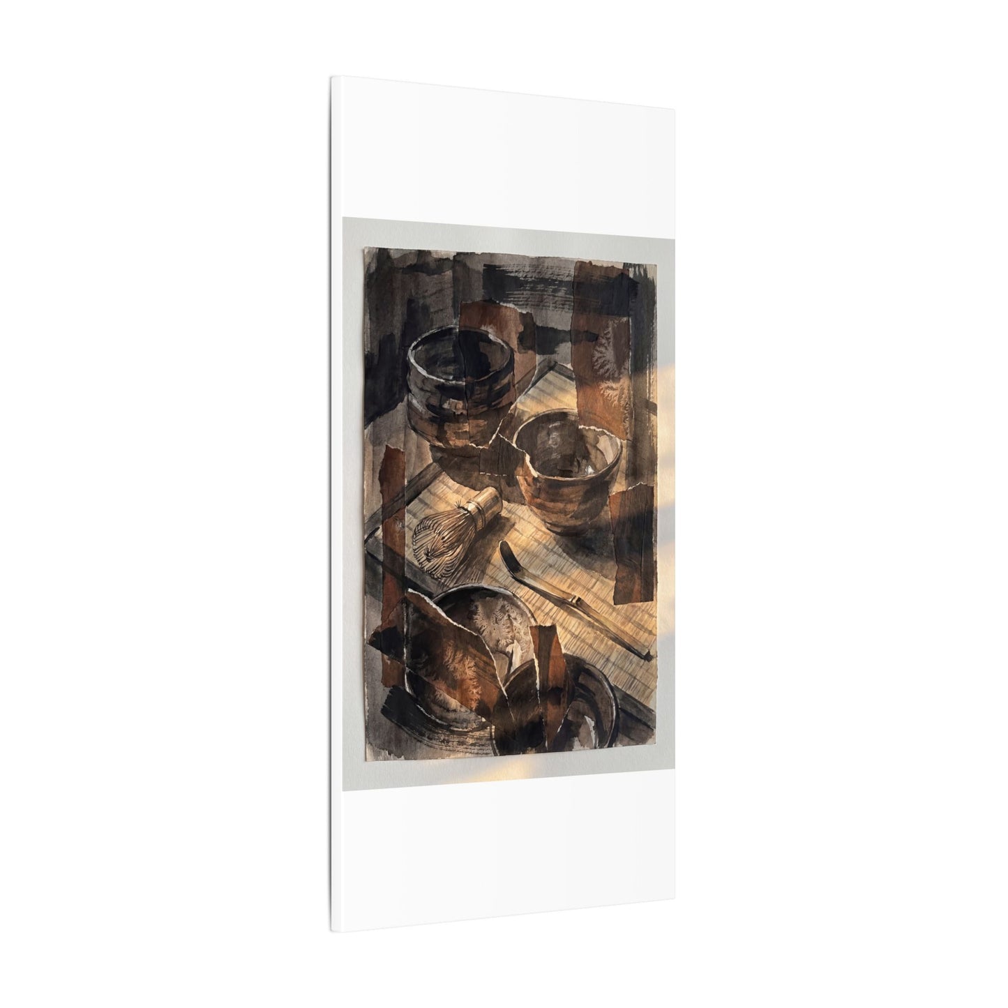 Tea Ceremony Charcoal Ink Canvas Art | Luxurious Dark Japandi Art