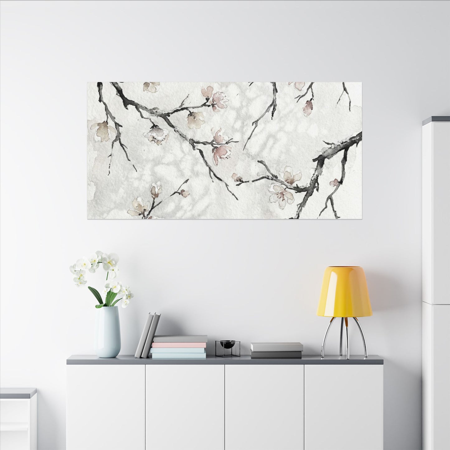 Cherry Blossom Canvas Art | Winter Japandi Watercolor Art