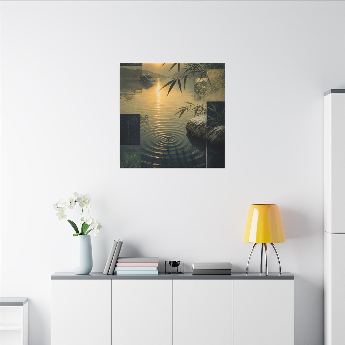 Zen Water Ripple in Golden Hour | Ukiyo E Inspired Canvas Art