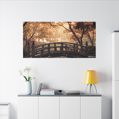 Autumn Wooden Bridge Gold Vein Canvas Art | Resilient Decor