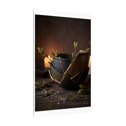 Broken Pottery Spring Canvas Art | Dark Japandi Luxurious Design