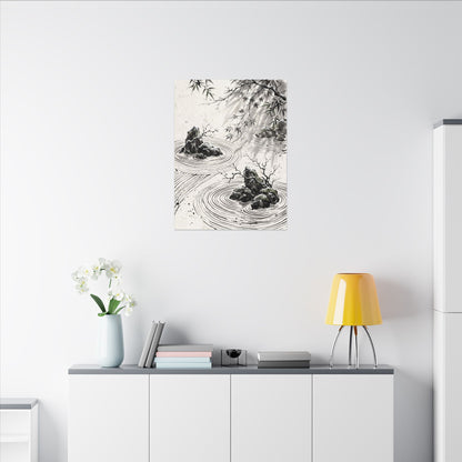 Rock Garden Canvas Art | Winter Zen Sumi E Art