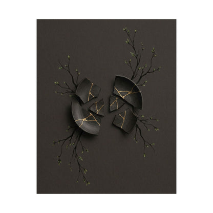 Dark Japandi Broken Pottery in Overcast | Charcoal Ink Wall Art Print