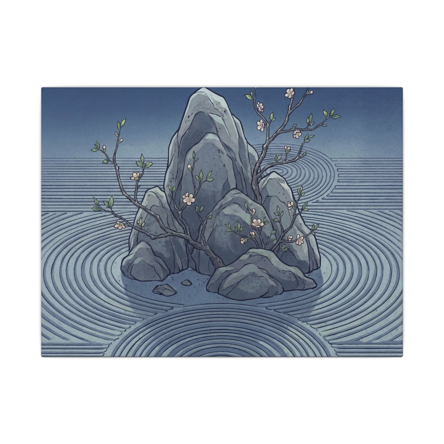 Spring Rock Garden Ukiyo E Inspired Canvas Art | Tranquil Decor Art Print