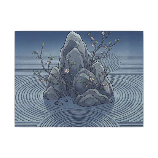 Spring Rock Garden Ukiyo E Inspired Canvas Art | Tranquil Decor Art Print