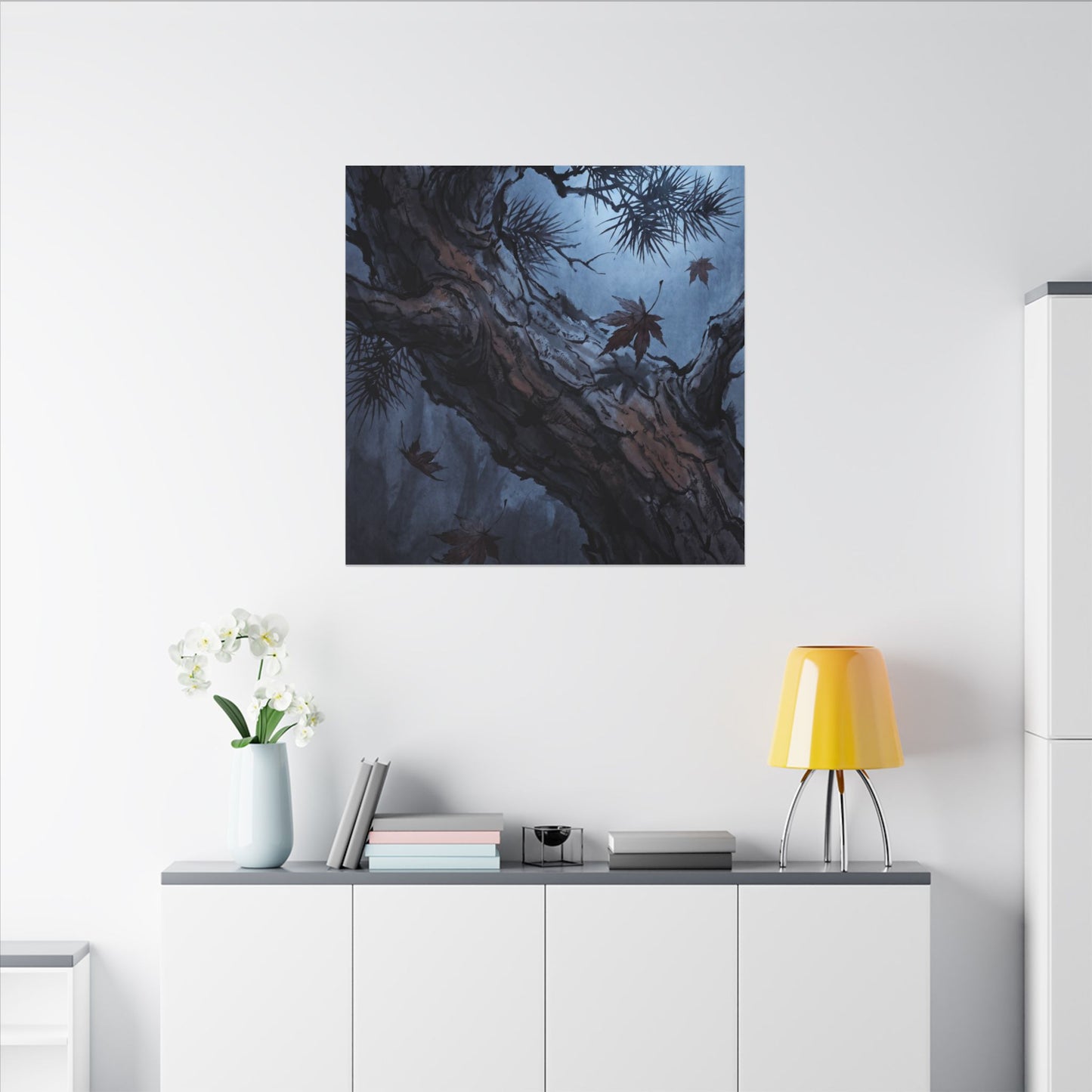 Atmospheric Pine Tree Canvas Art - Shadow Zen Dark Japandi
