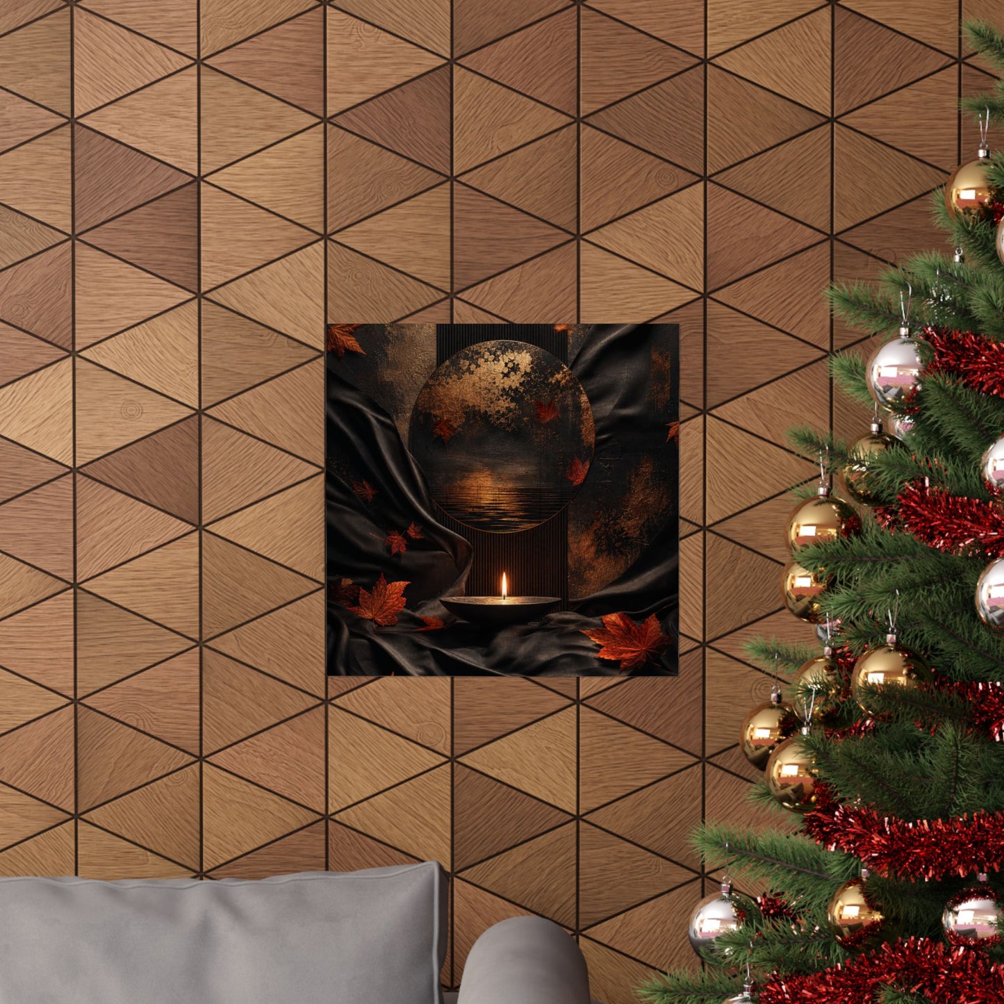 Kanso Silk Drape Wall Art Print - Dark Japandi Dark Texture
