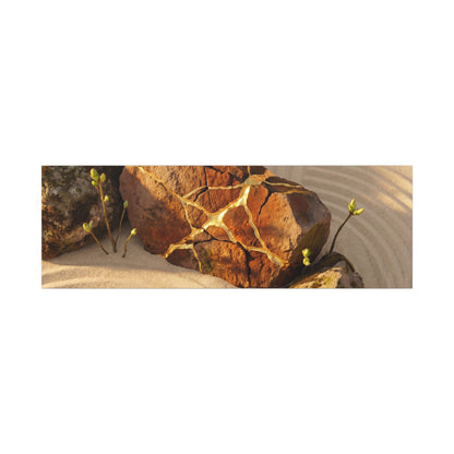 Kanso Rock Garden Canvas Art - Kintsugi Crackle Gold