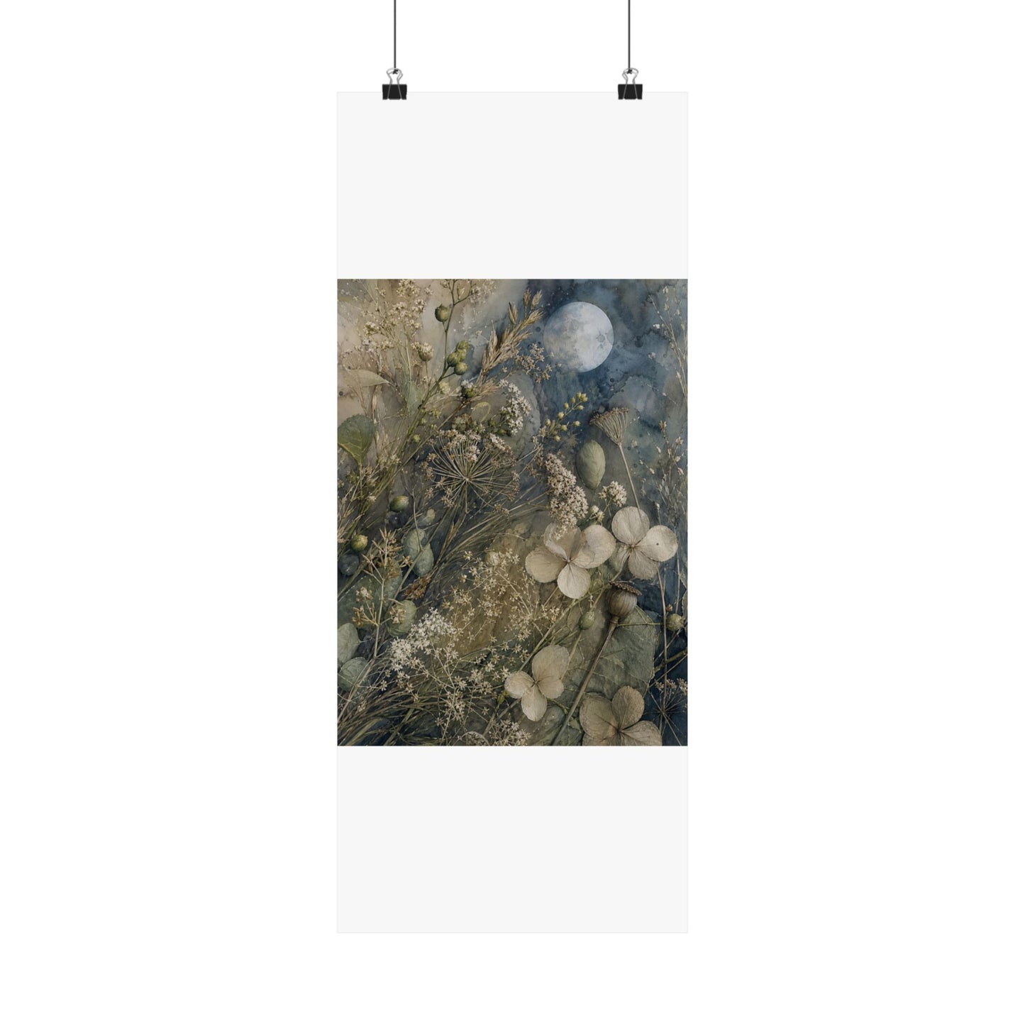 Japandi Dried Flowers in Moonlight | Watercolor Wall Art Print