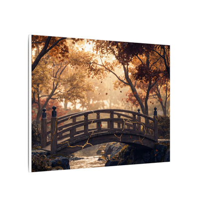 Autumn Wooden Bridge Gold Vein Canvas Art | Resilient Decor