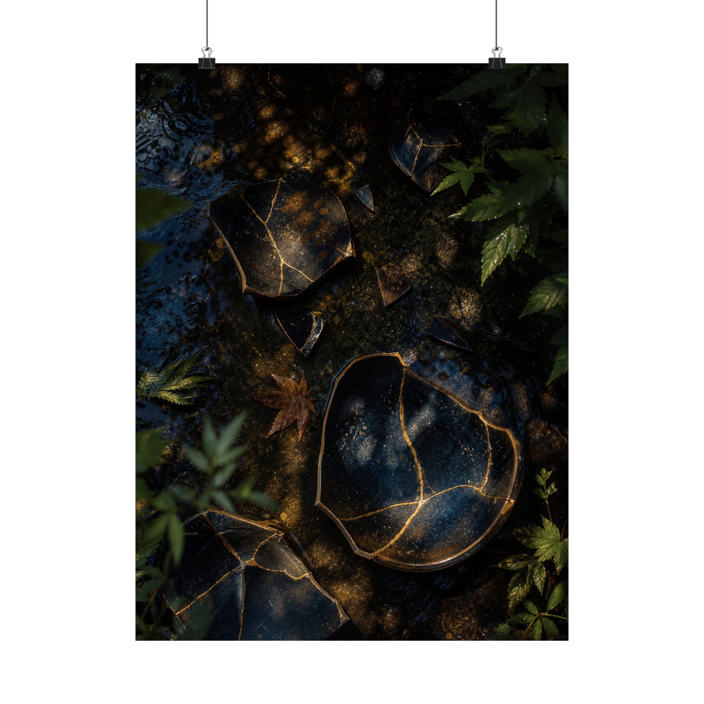Broken Pottery Wall Art Print | Summer Dark Japandi Shadow Zen Art