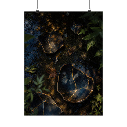 Broken Pottery Wall Art Print | Summer Dark Japandi Shadow Zen Art