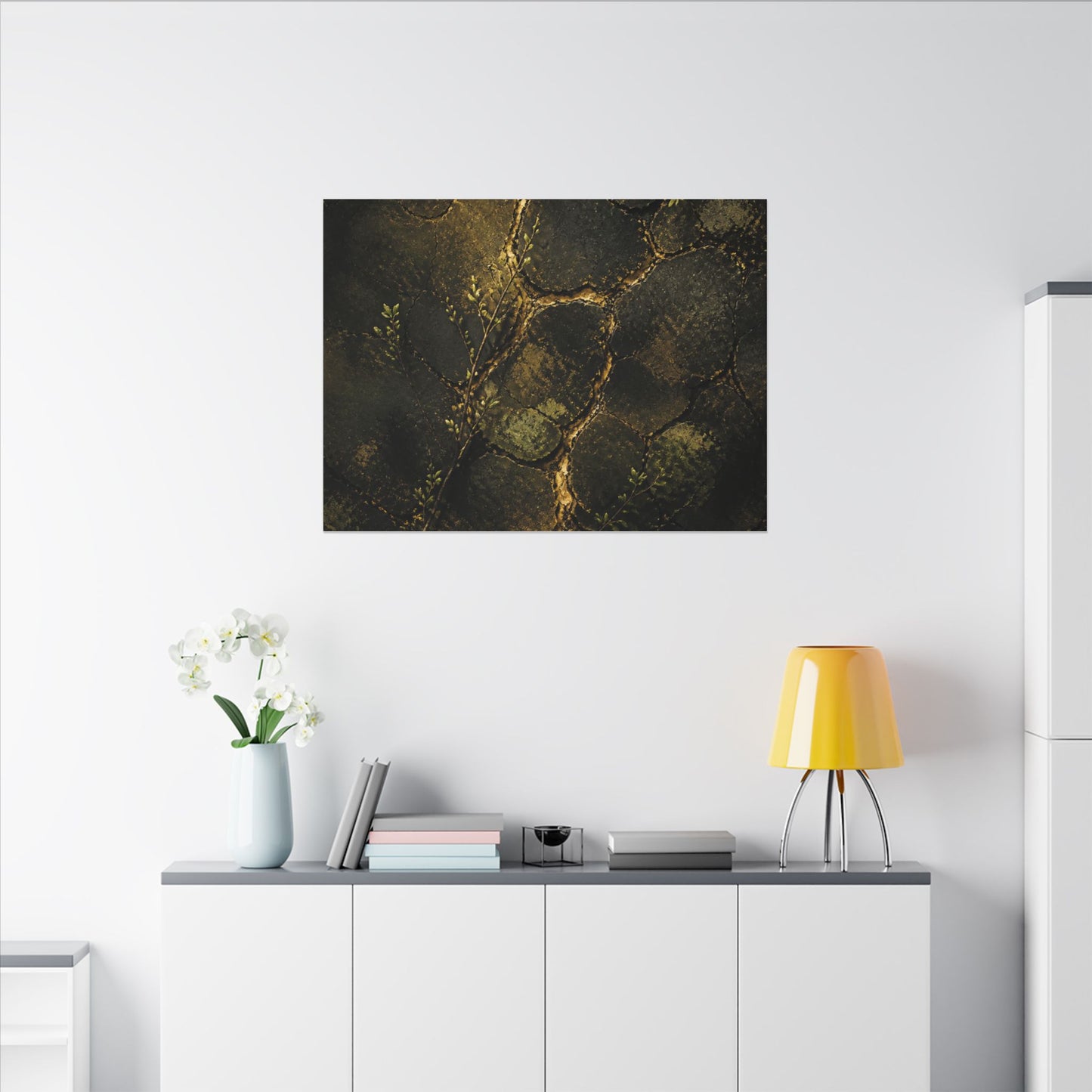 Shibui Cracked Earth Canvas Art - Dark Japandi Dark Texture