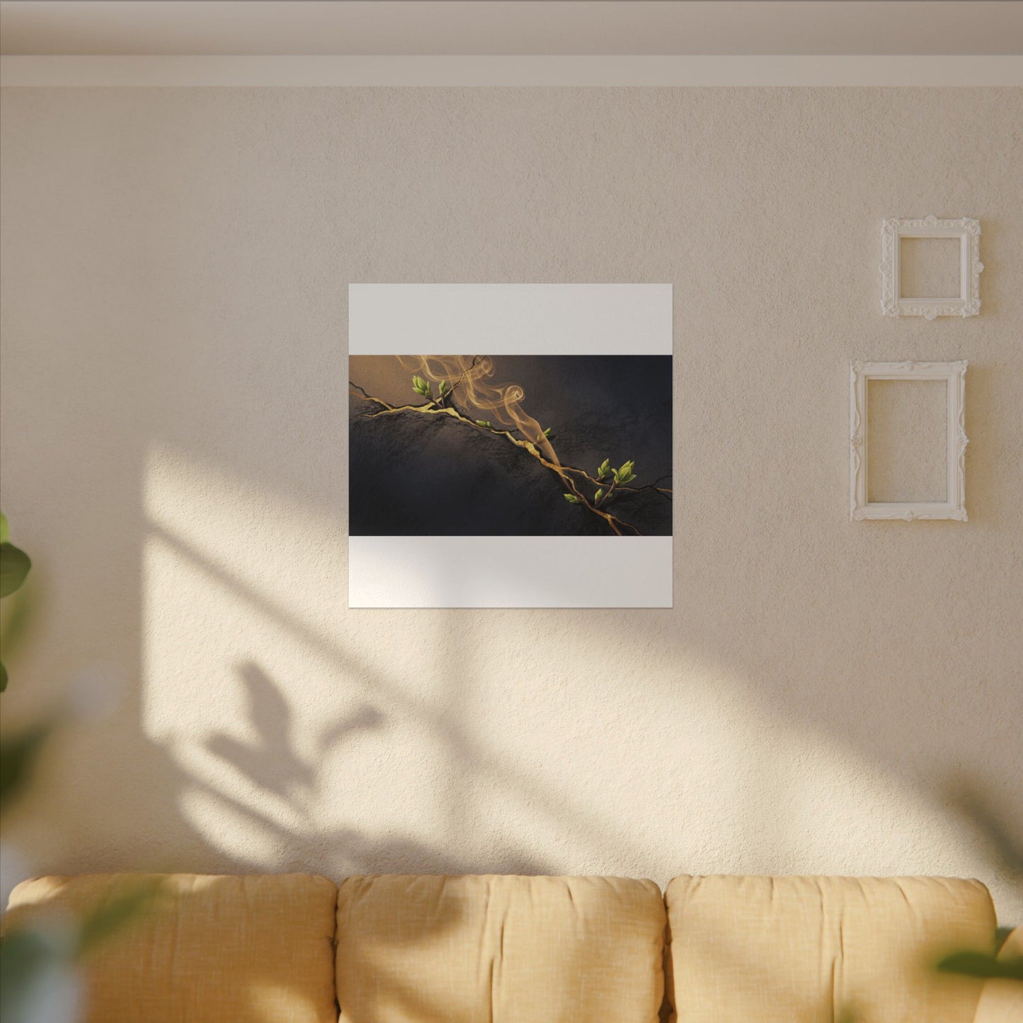 Spring Incense Smoke Gold Vein Canvas Art | Healing Decor