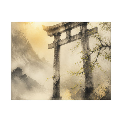 Spring Torii Gate Sumi E Canvas Art | Tranquil Decor