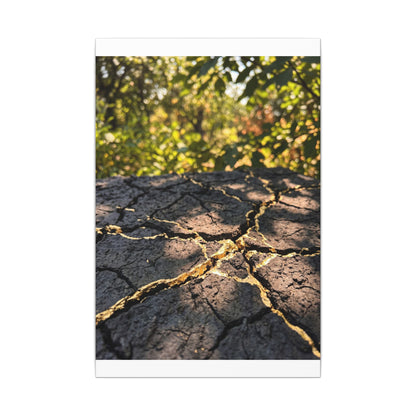 Shibui Cracked Earth Canvas Art - Kintsugi Gold Repair