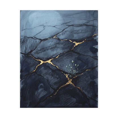 Mono No Aware Cracked Earth Canvas Art - Dark Japandi Charcoal Ink